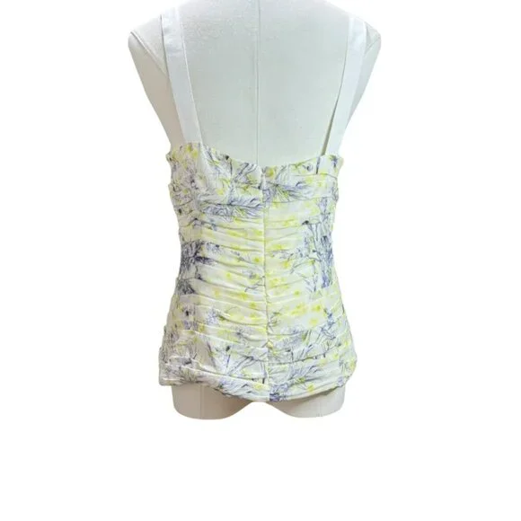 Cinq à Sept Floral Silk Bustier Top Size M – Ruched Yellow & Blue Camisole - Picture 5 of 8